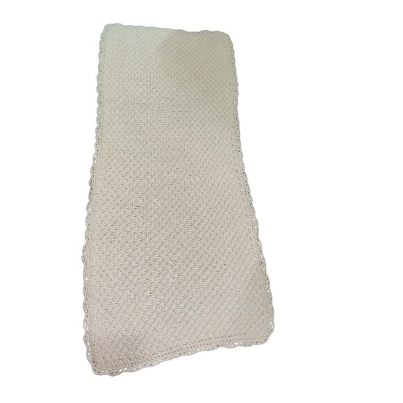 Handmade Vintage Baby Blanket Crochet Knit Cream Soft Neutral Heirloom Nursery - Picture 3 of 5